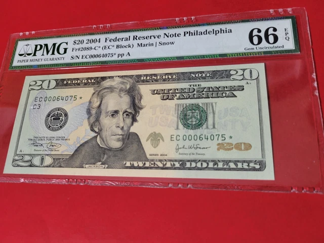 2004 $20 STAR NOTE FR 2089-c*   PMG 66 EPQ GEM UNC S/N EC00064075 *