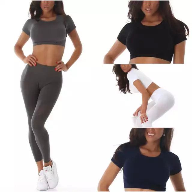 Donna Fitness Set Crop-Top High-Waist Leggings Compressione Slim Sexy 32 34 XS
