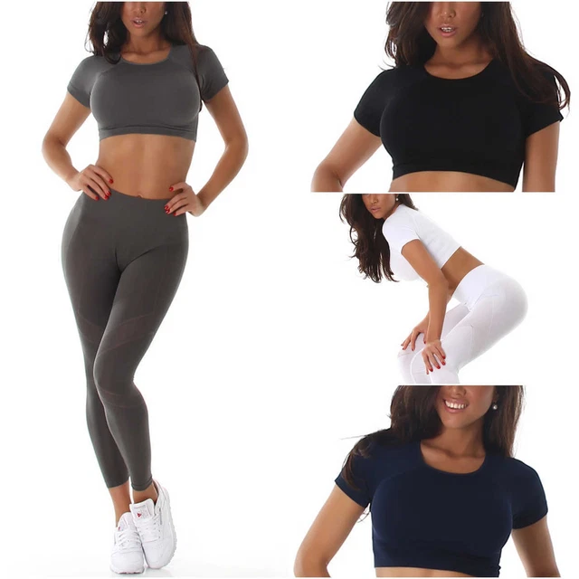 Set fitness donna crop-top vita alta compressione slim sexy 32 34 XS