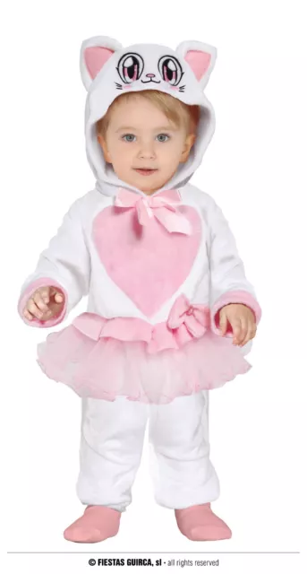 Costume Gatta Gatto Carnevale Vestito Neonata Abito Baby Gattina Bianco E Rosa