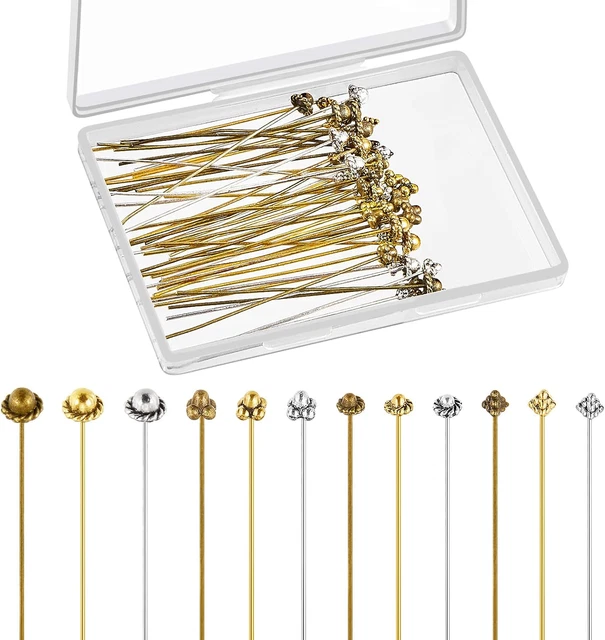 60 Pieces Head Pins for Jewelry Making Flower Beads Ball Pins 2.1 Inch Long Head