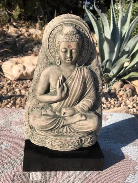 Beautiful Sandstone Buddha Statue - Teaching Mudra - Wood Base