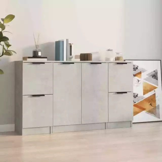 vidaXL Credenze 3 pz Grigio Cemento in Legno Multistrato