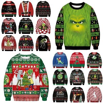 Womens Mens The Grinch Santa Claus Christmas Jumper Top Pullover Sweatshirt Gift