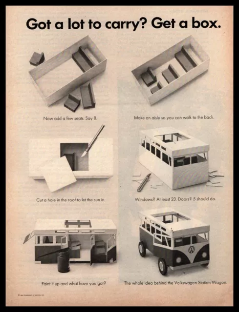 1962 Volkswagen Type 2 Bus "Get A Box" Balsa Wood Model VW Van Vintage Print Ad