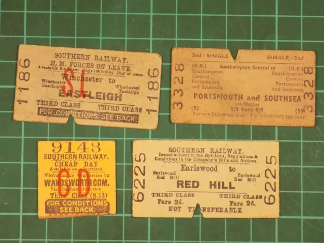 4 x Edmondson Card Southern railway Tickets inc. severed half, all issued.