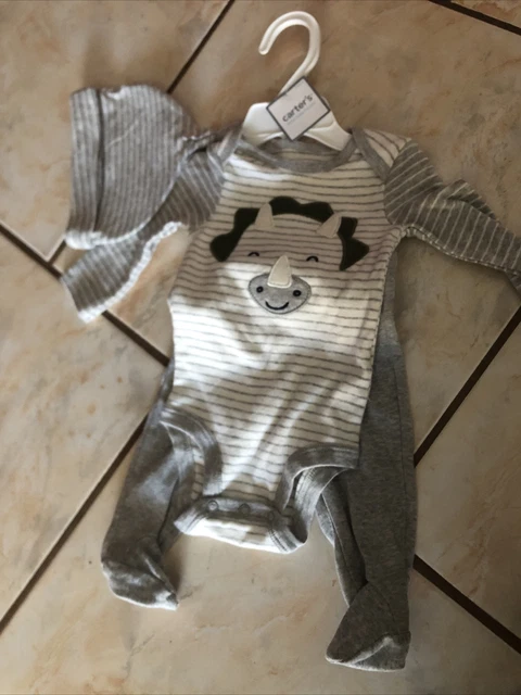 Carters Baby Triceratops Outfit, Size 3m. Includes Hat, Pants And Shirt . Grey