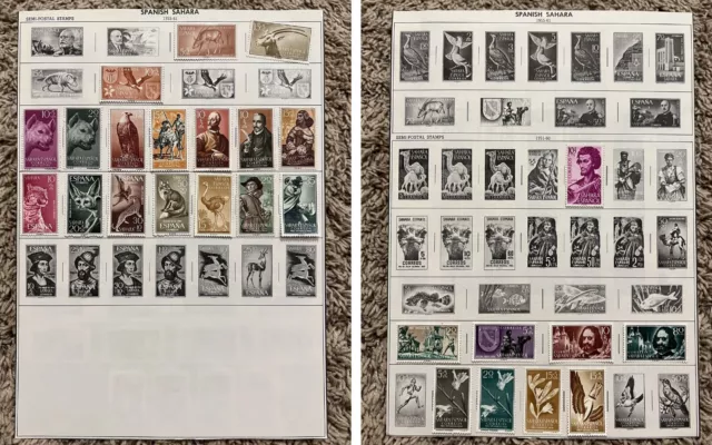 1955-1961 Spanish Sahara Mint Mh Og Stamp Lot On Album Page Animals, Flowers