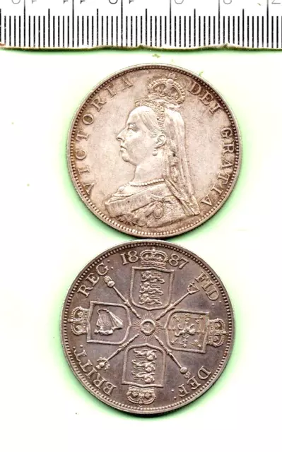 1887 Victoria Genuine Roman "I" Ef 92.50% Silver Double Florin (Dt-576)