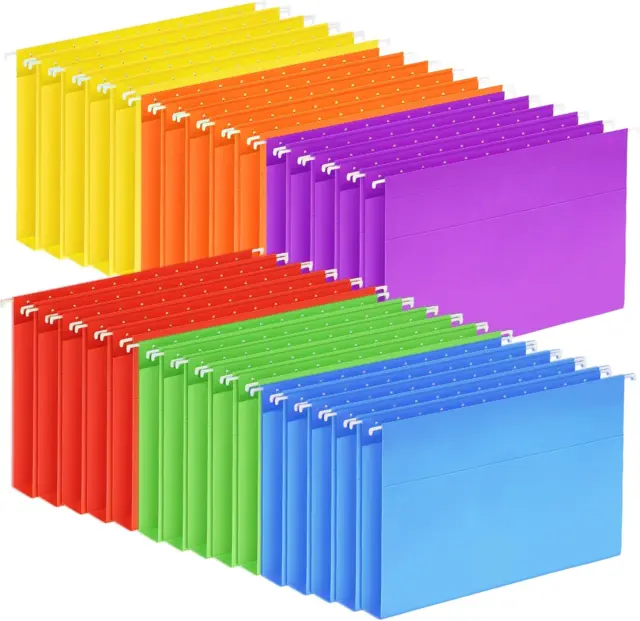 30 Pack Hanging File Folders, Letter Size with 1/5-Cut Adjustable Tabs, 6 Select