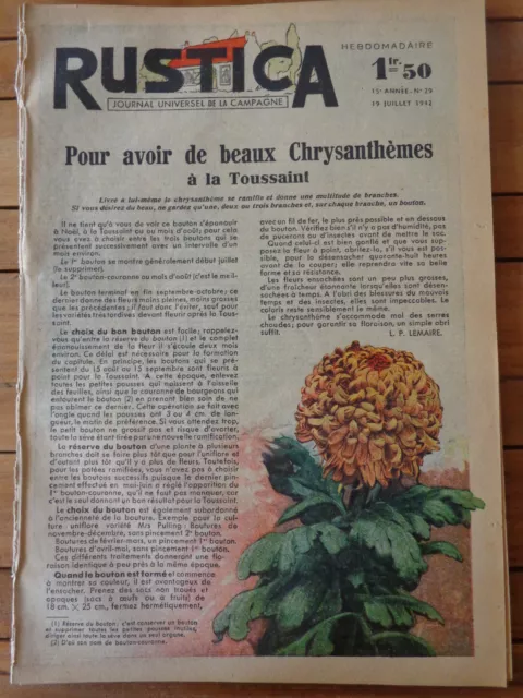 RUSTICA N° 29 juillet 1942 Avoir de beaux chrysanthèmes à la Toussaint / fleurs