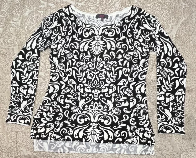 Marled Reunited Clothing Medium Black & White Loose Paisley Sweater Excellent Us