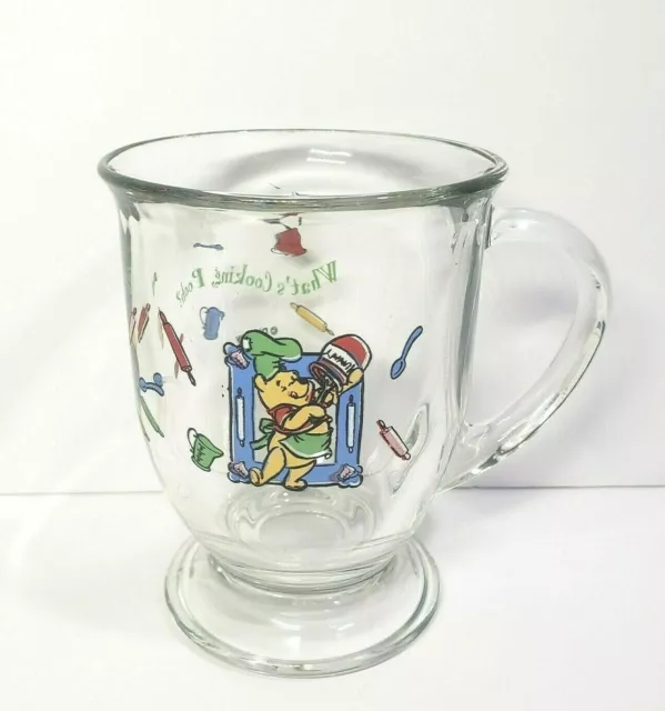 Disney Anchor Hocking What's Cooking Pooh Glass Footed Coffee Mug Cup