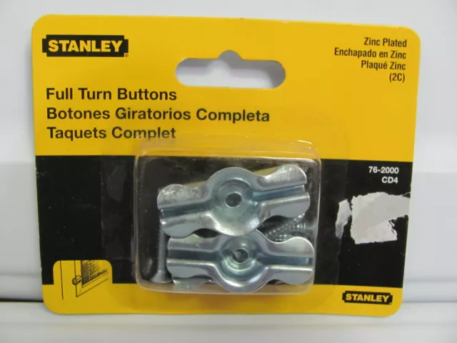 NEW STANLEY 76-2000 CD4 Screen Full Turn Buttons Zinc Plated 2 Pcs Per Pack
