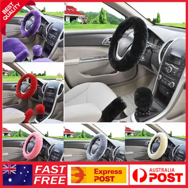 3PCS Universal Plush Car Steering Wheel Cover Protector Soft Fluffy Warm 38CM AU