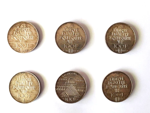 Lot de 6 pieces de 100 Francs en argent ***