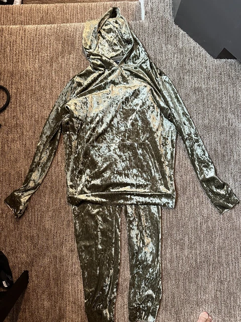 Forever 21 olive Green/ Gold Velour Hoody SWEATER And PANTS Combo Size M