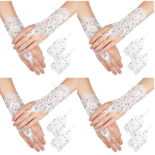 4 paia guanti da sposa mesh ricamo strass senza dita guanti da sposa