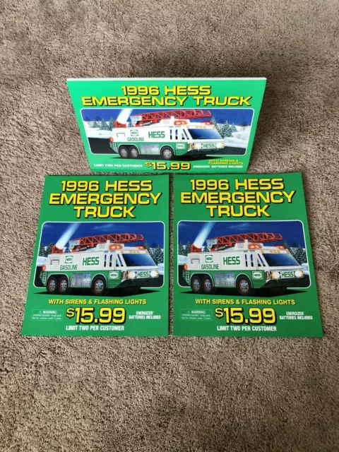 1996 Hess Toy Truck Advertising Poster Dispenser Side & Topper Bundle