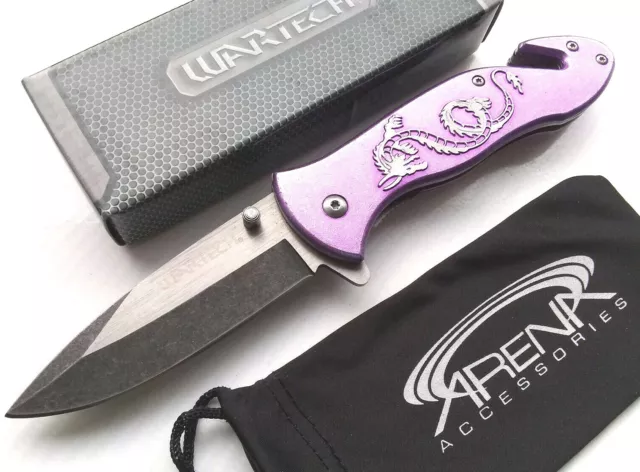 Purple Dragon Manual Open Pocket Knife Rescue Blade EDC Flipper Tactical Blade