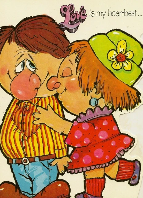Love is My Heartbeat When You Kiss Me 1970's Vintage Greeting Card Romantic