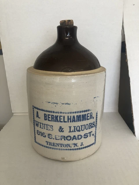 A. Berkelhammer Whiskey Jug Trenton NJ-!/2 gal.
