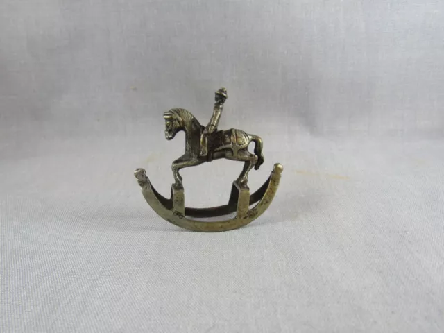 Antique Dutch solid silver 3D rocking horse miniature figurine toy 2”