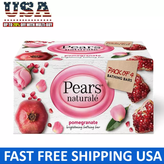 NEW Pears Natural Pomegranate Brightening Bathing Soap Bar, 125 g (Pack of 4)