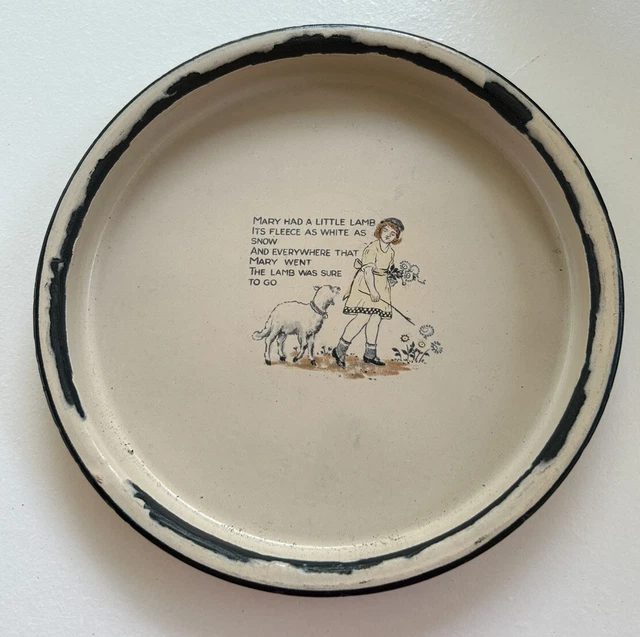 Mary had a Little Lamb Metal Enamel Plate With Nursery Rhyme 8 1/4”