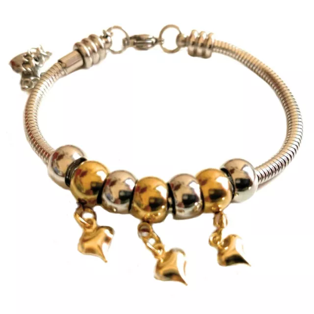 Bracciale da donna tipo pandora con charms in acciaio inox oro braccialetto 2