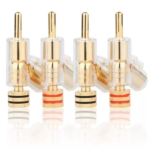 4 Pcs Hifi Gold Plated Lockable Speaker Cable Banana Plug Connector Audio3110