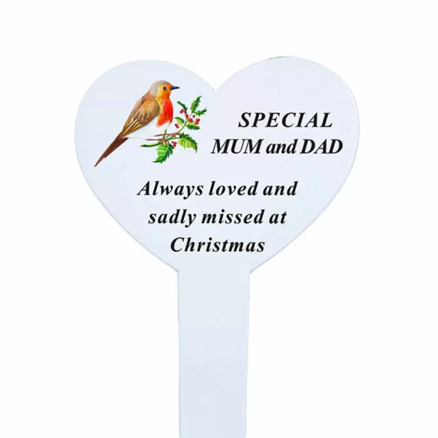 Special Mum and Dad Christmas Robin Memorial Heart Remembrance Ground Stake