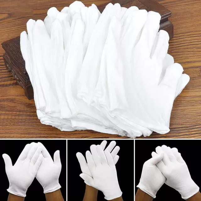 1/3 Pair White Cotton Work Gloves for Jewelry Coin Inspection Driving Household