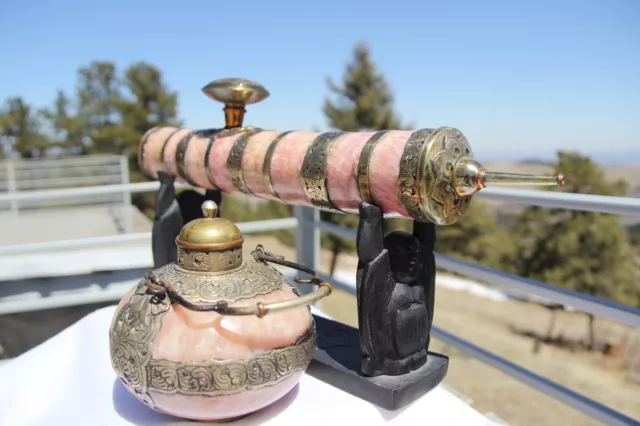 Antique 19th Century Alabaster And Brass Pipe & Lamp