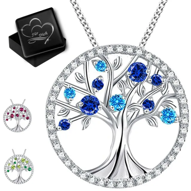 Baum des Lebens Halskette 925er Silber mit Zirkonia für Damen Frauen Lebensbaum