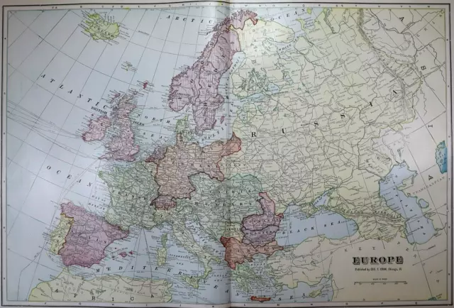 Old (14x22) 1904 Cram's Atlas Map ~ EUROPE ~ Free S&H ~Inv#304