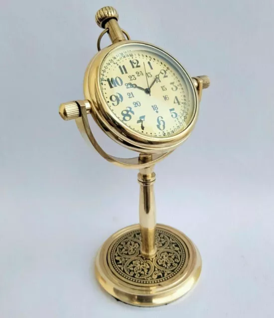 Maritime Shiny Brass Table Desk Shelf Clock Nautical Stand Marine Desktop Gift