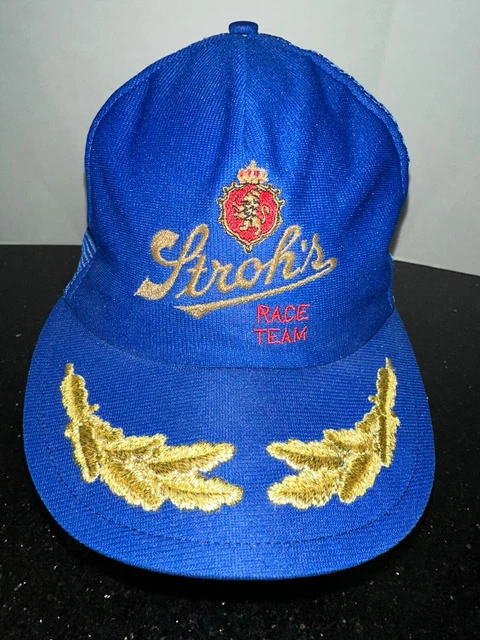 Vintage Stroh's Beer Race Team Blue Mesh Trucker Snapback Hat Cap