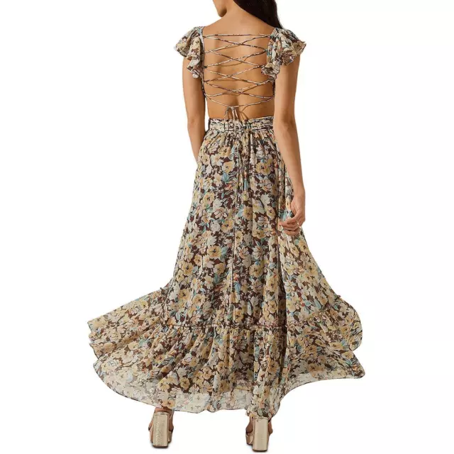 ASTR the Label Womens Brown Floral Print Tiered Evening Dress Gown XS BHFO 1020 2