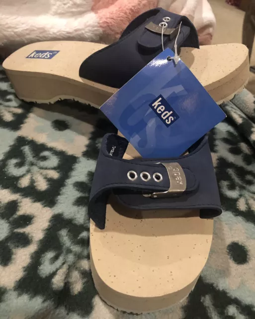 Keds Navy Blue Womens  Slip-On Sandals Us Size 9 Blue Buckle  Slides Summer New