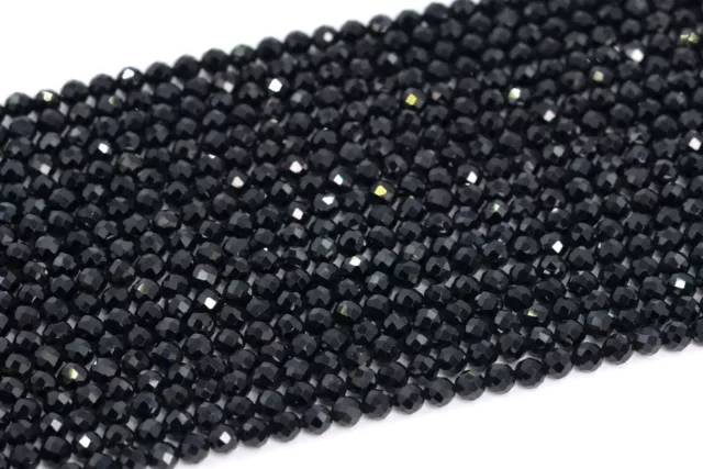 2-3MM Genuine Natural Black Spinel Beads Grade AAA Faceted Round Loose Beads 15"