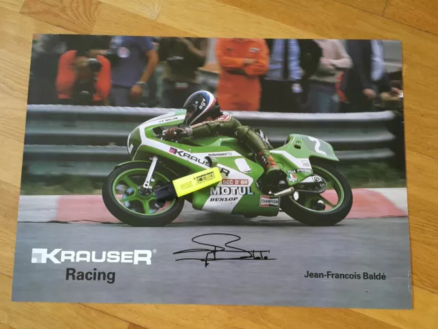 Jean François Baldé Vintage 1982 signed poster KAWASAKI KR 250 KRAUSER AGV Motul