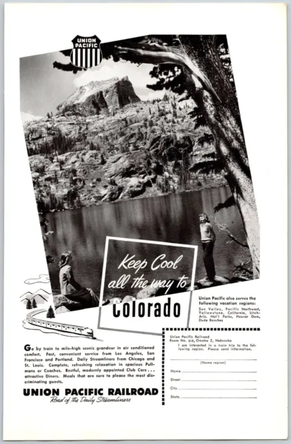 1948 Union Pacific Railroad Travel To Colorado Club Cars Meals Print Ad