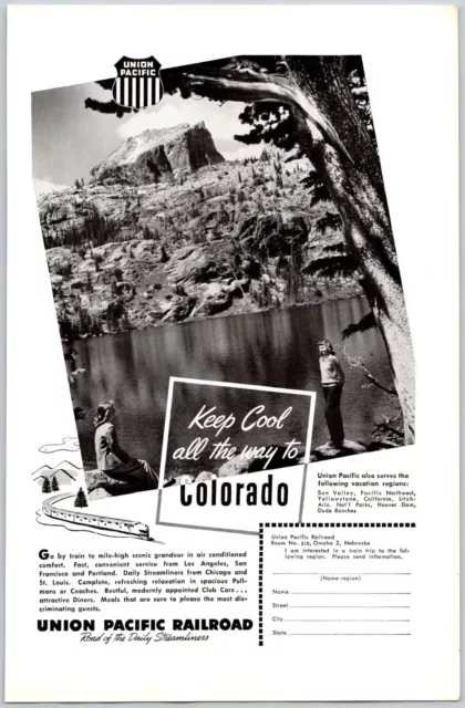 1948 Union Pacific Railroad Travel To Colorado Club Cars Meals Print Ad