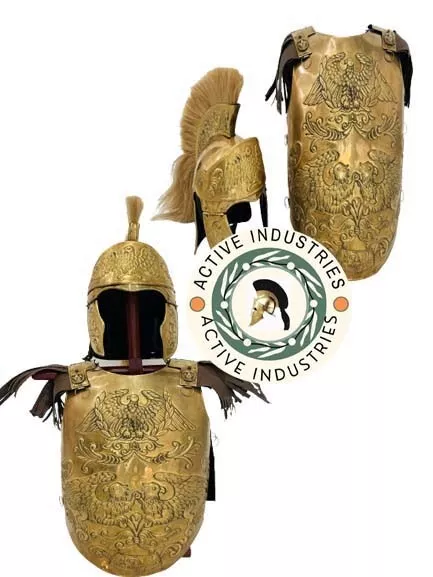 Brass Helmet Plume With Jacket Medieval Half Body Armor For Theatrical Stage