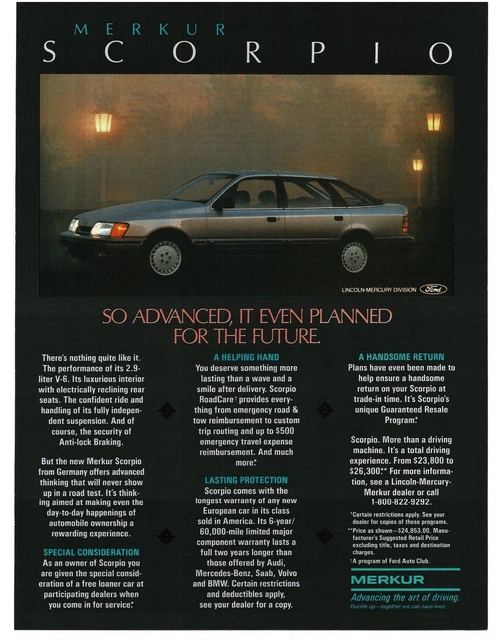 1987 Merkur SCORPIO Silver 4-door Hatchback Vintage Ad
