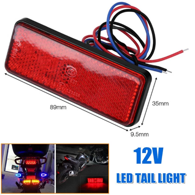 12V Red LED Car Motorcycle Reflector Tail Brake Stop Lights Rectangle Universal