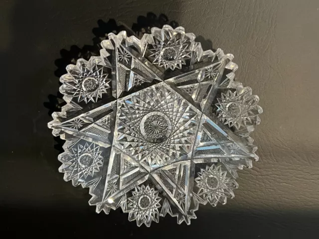 American Brilliant Cut Glass Nut Dish, 6" Dia, 1 1/4" High, Has a small chip