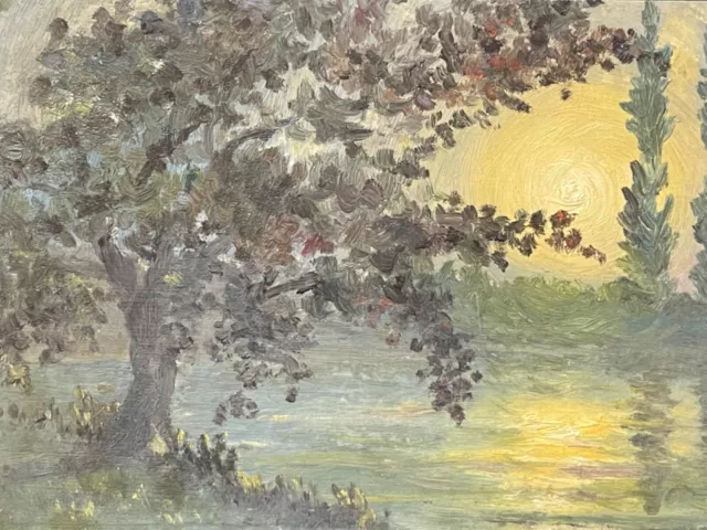 Couché de soleil en campagne Peinture sur  papier XIXe anonyme Impressionnisme