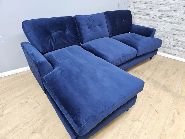 JOULES PATTERDALE NAVY Velvet Chaise Corner Sofa Brand New RRP